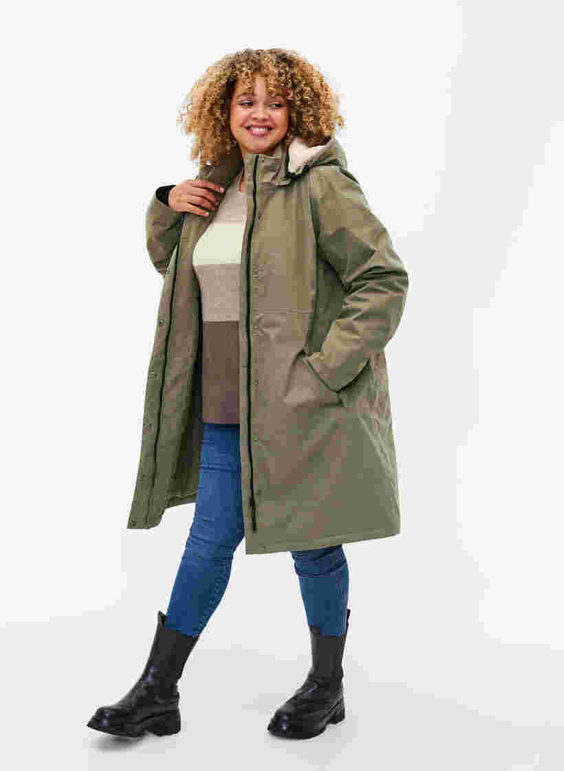 Waterproof jacket with detachable hood, Dusty Olive, Model image number 2