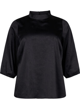 Blouse with 3/4 sleeves and chin collar, Black, Packshot image number 0