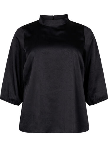 Top with 3/4 sleeves and mandarin collar, Black, Packshot image number 0