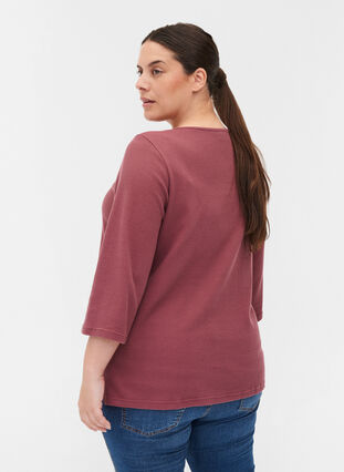 Cotton blouse with V-neck and 3/4 sleeves, Wild Ginger, Model image number 1