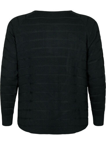Knitted blouse with tone-on-tone stripes, Black, Packshot image number 1