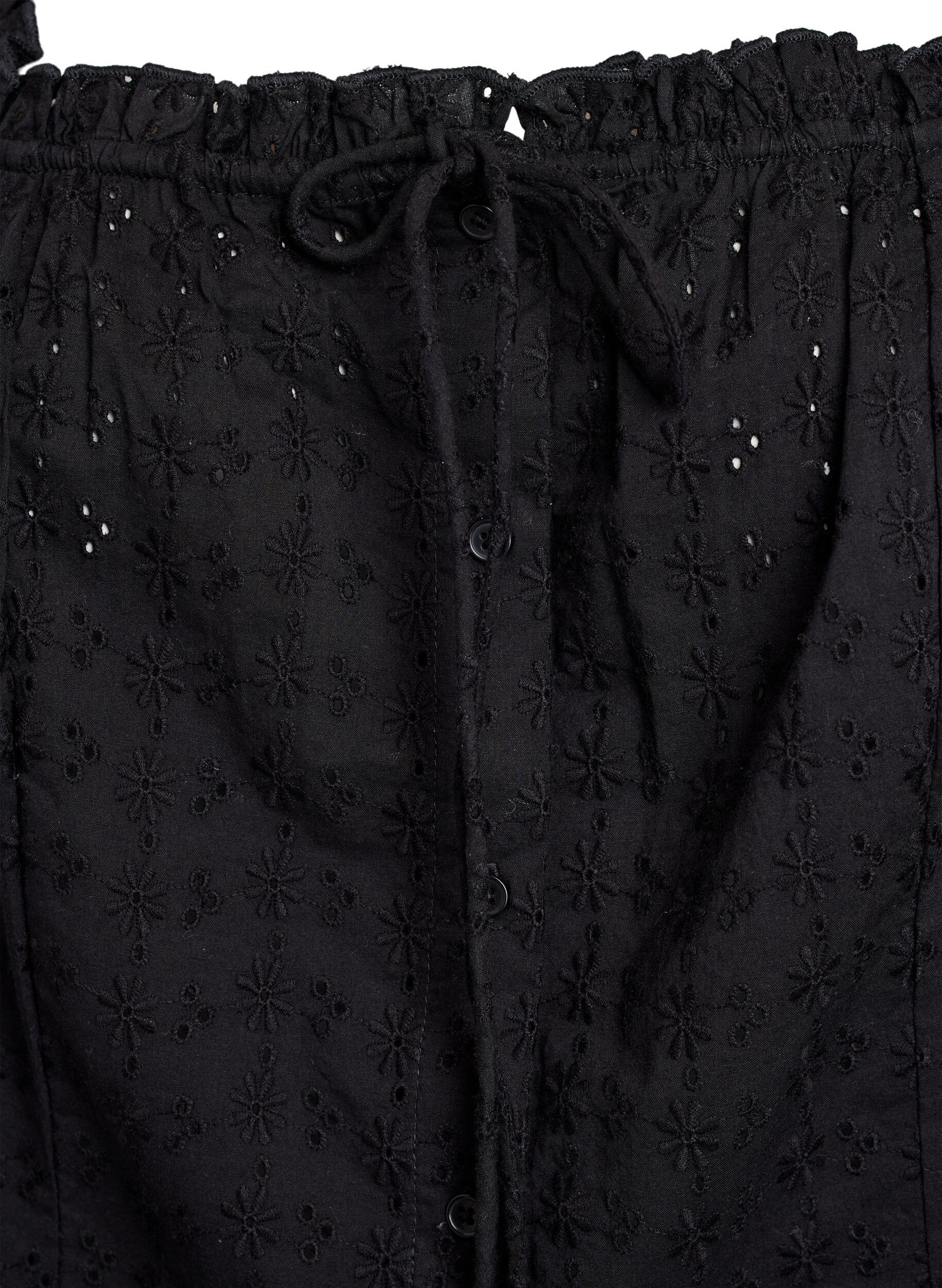 ZizzifashionSleeveless blouse with broderie anglaise and ruffles, Black, Packshot image number 2
