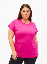 Short-sleeved training t-shirt, Neon Pink Glo, Model