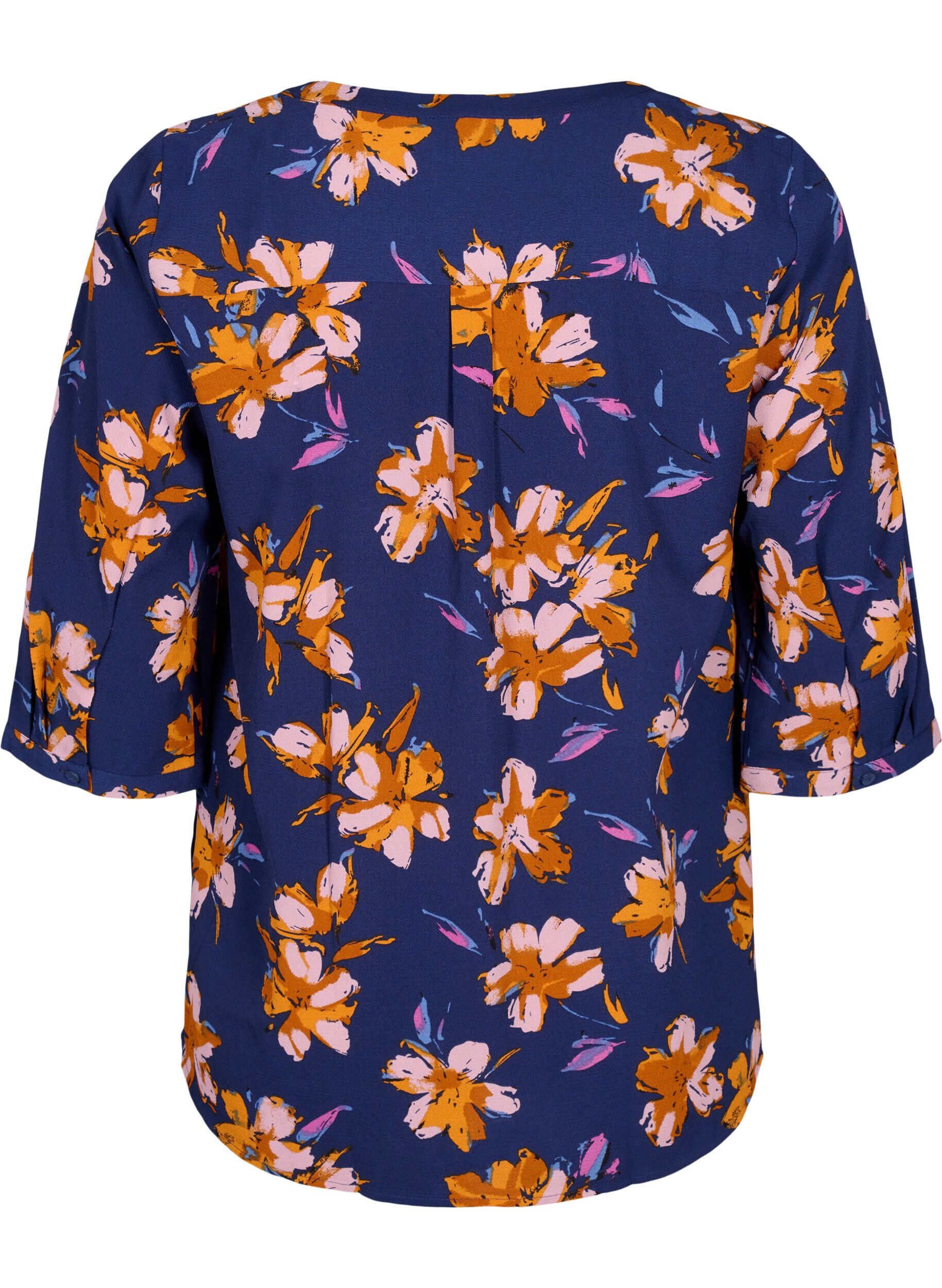 Zizzifashion Floral blouse with 3/4 sleeves, Peacoat Flower AOP, Packshot image number 1