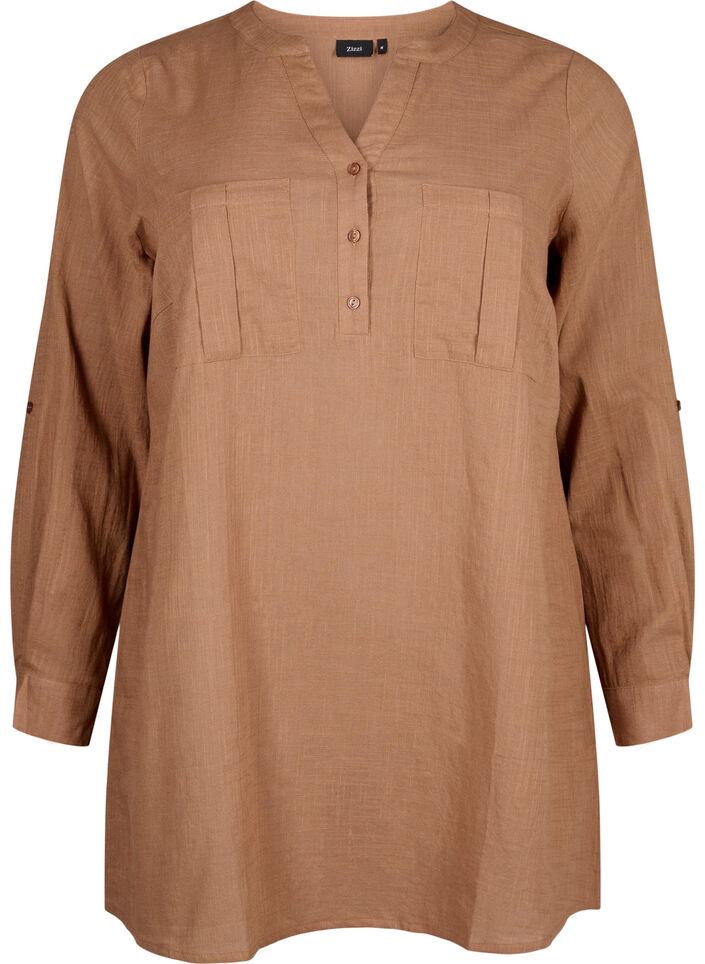 Cotton tunic with 3/4 sleeves, Coca Mocha, Packshot image number 0