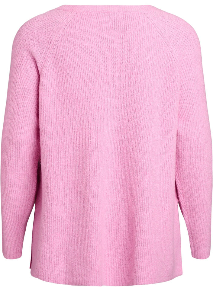 Knitted jumper with a diagonal pattern and raglan sleeves, Pink, Packshot image number 1