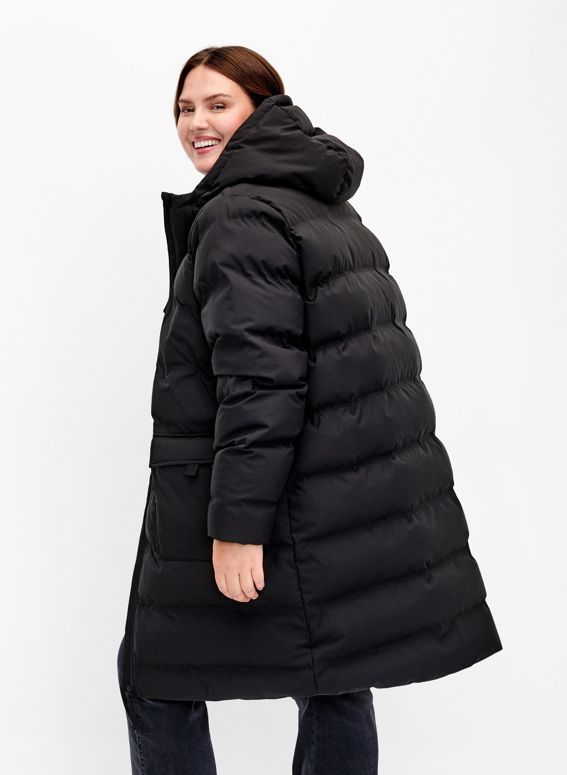 ZizzifashionPuffer coat with hood and pockets, Black, Model image number 2