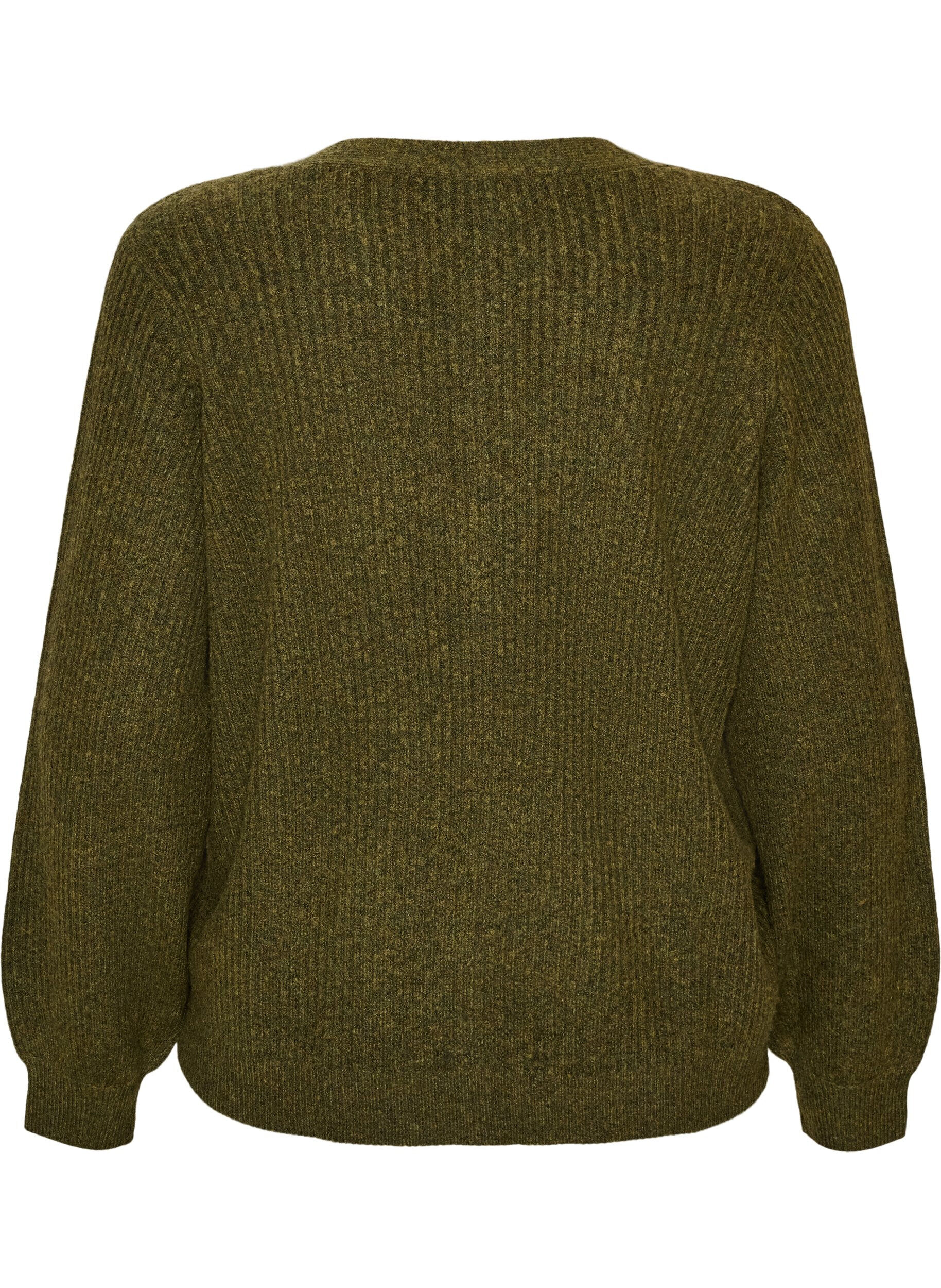 ZizzifashionCardigan with V-neck and ribbed texture, Green, Packshot image number 1