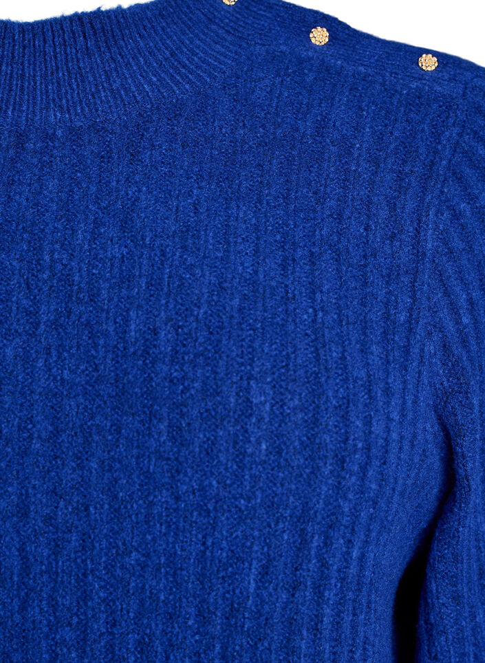 Ribbed jumper with puff sleeves and buttons, Blue, Packshot