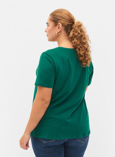 Basic plain cotton t-shirt, Evergreen, Model image number 1