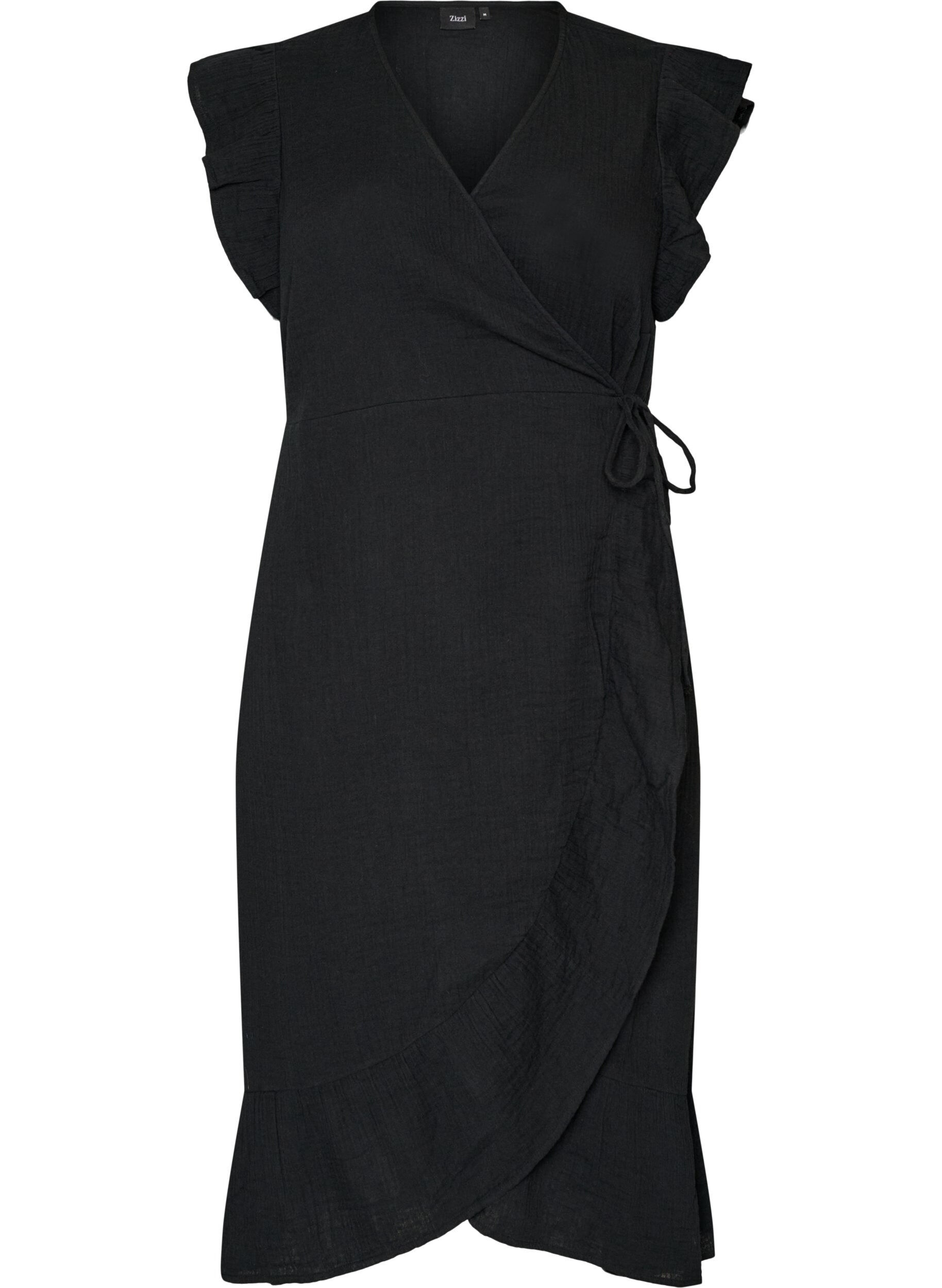 Wrap dress in cotton muslin with ruffles