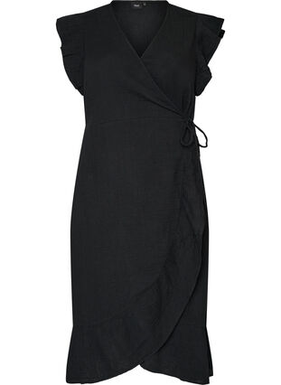 cotton on ruffle wrap dress Beige Cotton Ruffle Midi Wrap Dress 62" / Tall (5'7" and above)