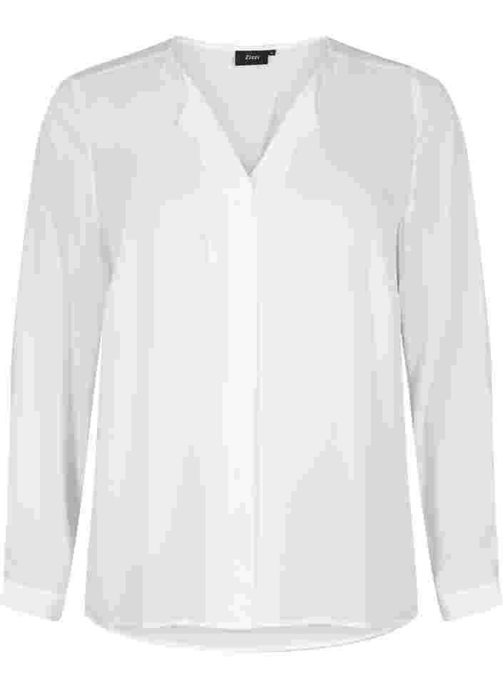 Solid colour shirt with v-neck, Bright White, Packshot image number 0