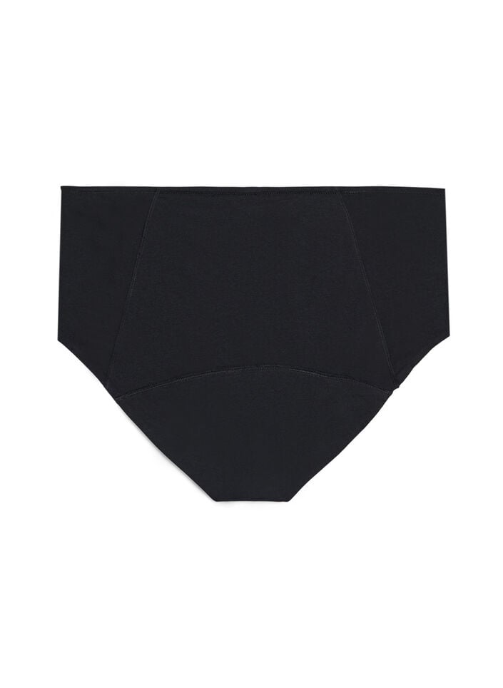 High-waisted cotton overnight period panties, Black, Packshot