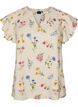 Viscose and linen blouse with ruffle sleeves, Beige, Packshot image number 0