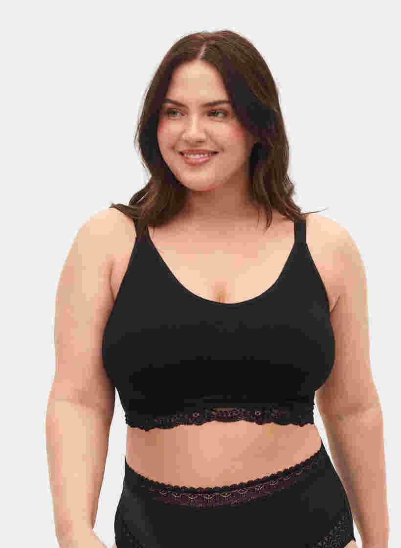 Soft bra with lace trim, Black, Model image number 0