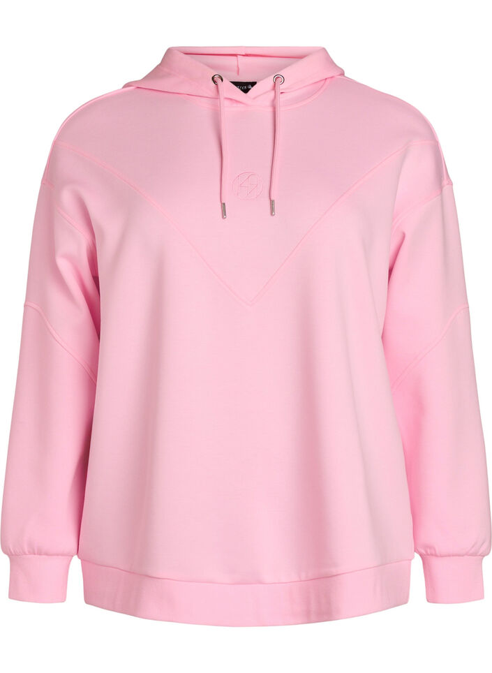 Sporty scuba hoodie with decorative stitching, Pink, Packshot image number 0