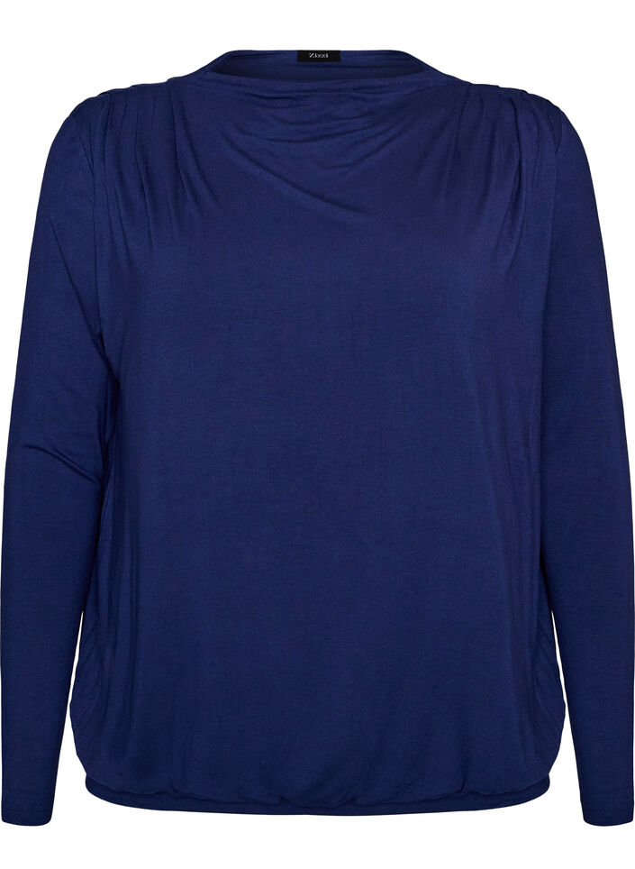 Blouse with boat neck and balloon fit, Blue, Packshot image number 0