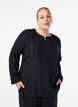 Blouse with tone-on-tone texture and buttons, Black, Model image number 0