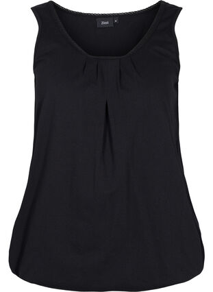 Cotton top with rounded neckline and lace trim, Black, Packshot image number 0