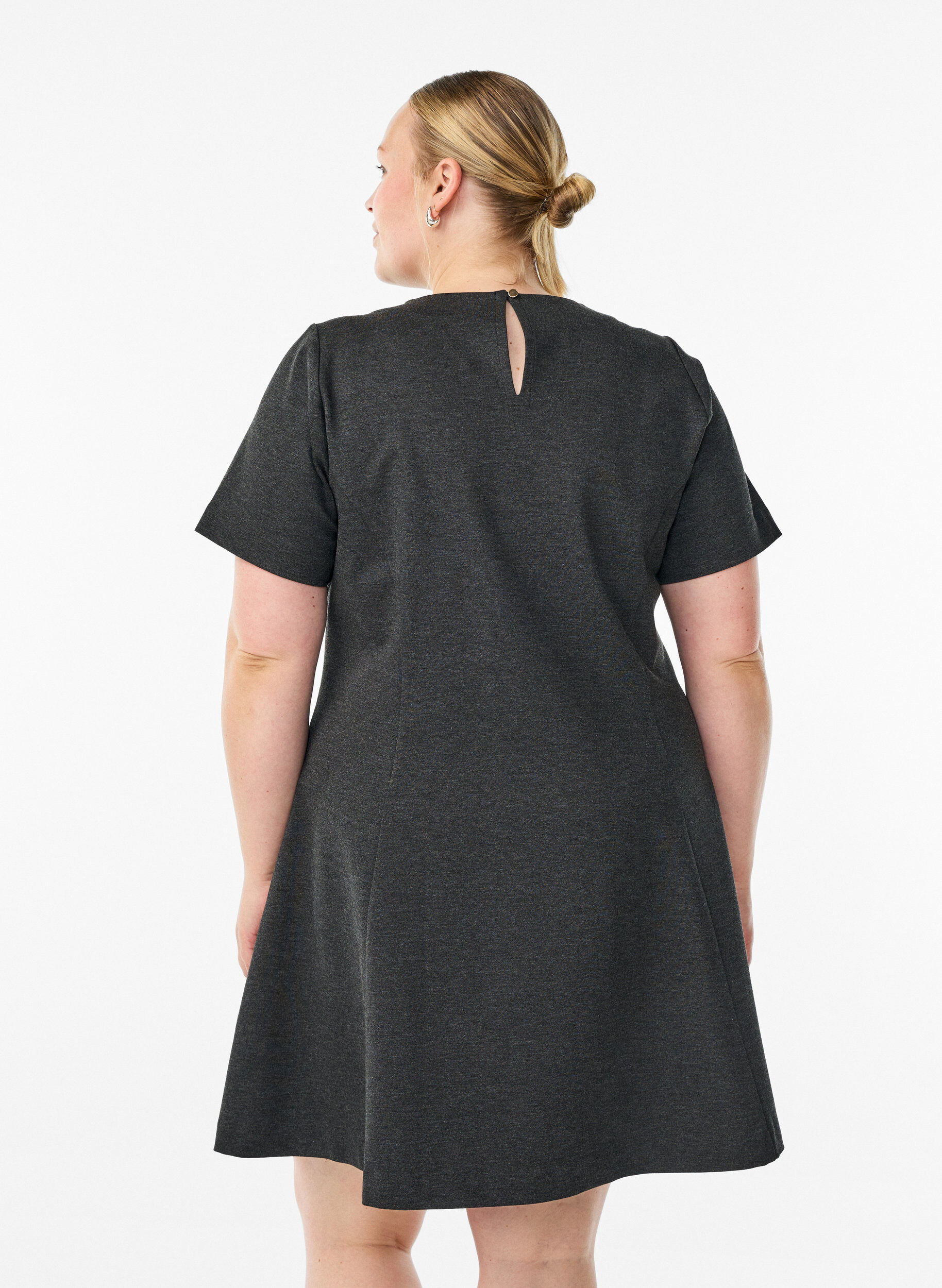 ZizzifashionShort A-line jersey dress, Dark Grey, Model image number 2
