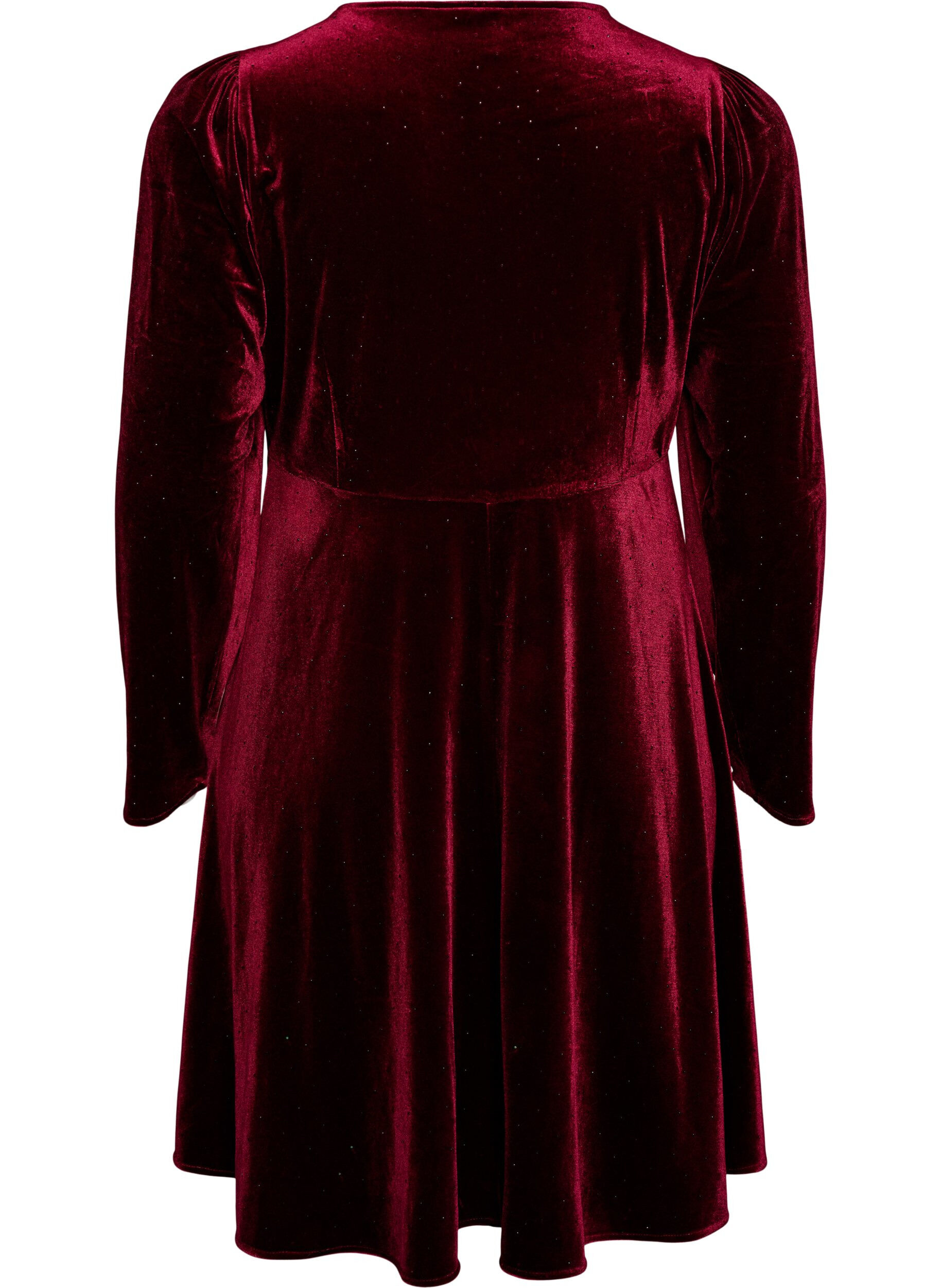 ZizzifashionVelvet dress with rhinestones and A-line shape, Red, Packshot image number 1