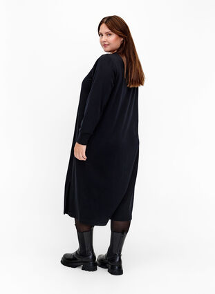 Cotton sweater dress with pockets, Black, Model image number 1