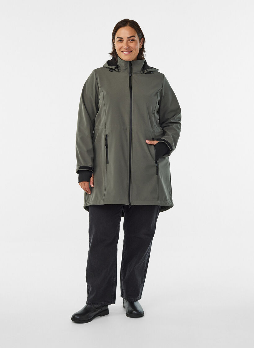 Softshell jacket with detachable hood, Dark Grey, Model image number 1