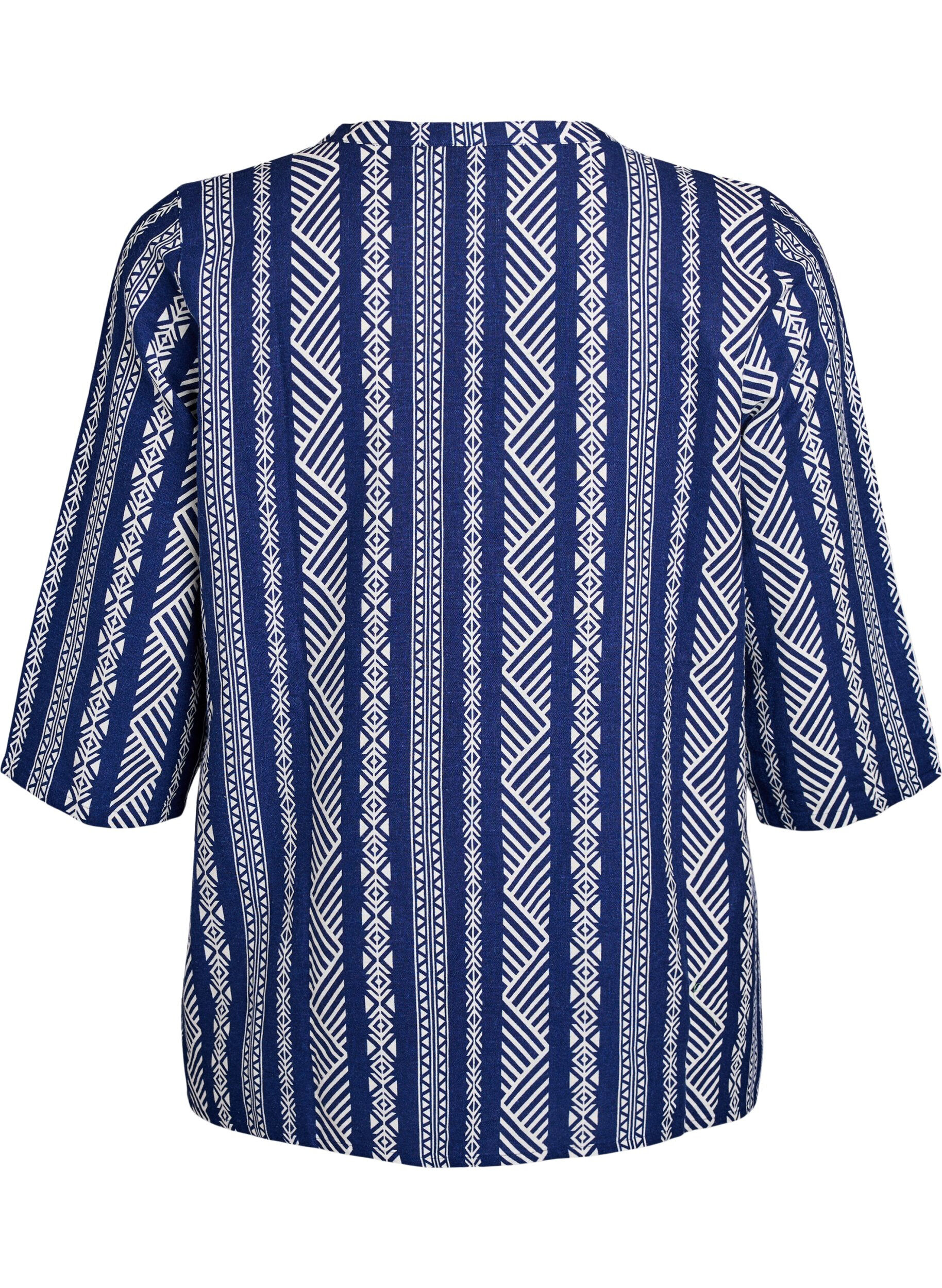 Zizzifashion Striped blouse in linen-viscose blend, Blue, Packshot image number 1