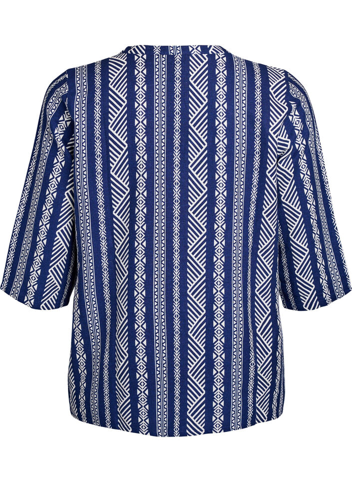 Striped blouse in linen-viscose blend, Blue, Packshot image number 1