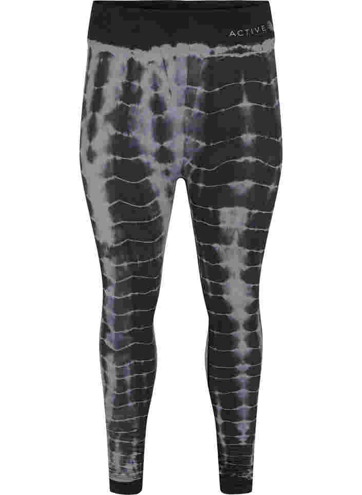 Seamless sports tights with tie-dye print, Black Tie Dye, Packshot image number 0