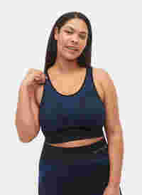 Seamless sports bra with stripes, Black w. Blue Depths, Model