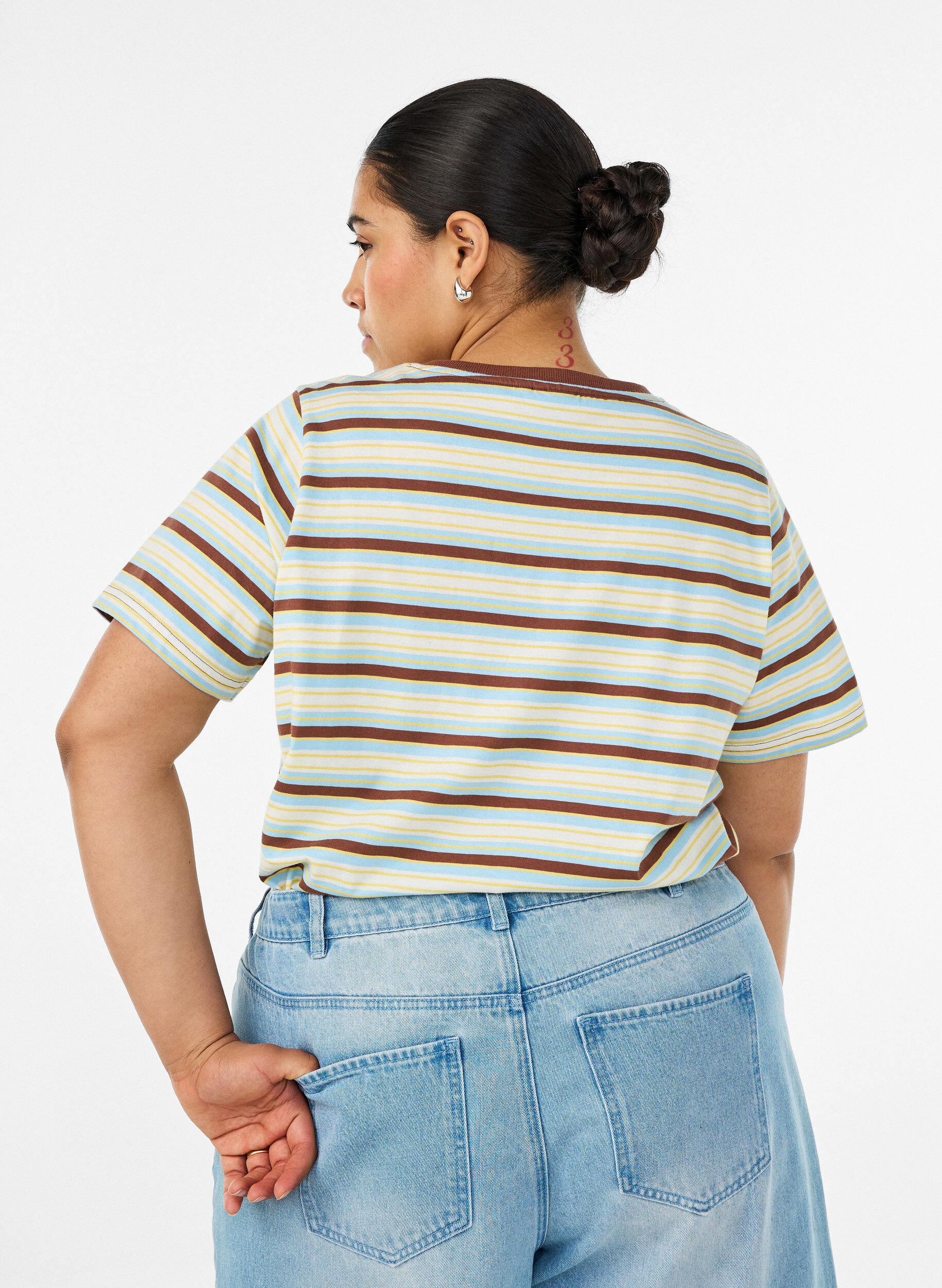ZizzifashionStriped organic cotton T-shirt, Brown, Model image number 2