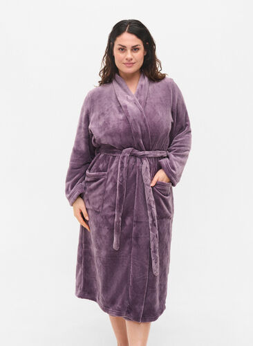 Long dressing gown with pockets, Vintage Violet, Model image number 0