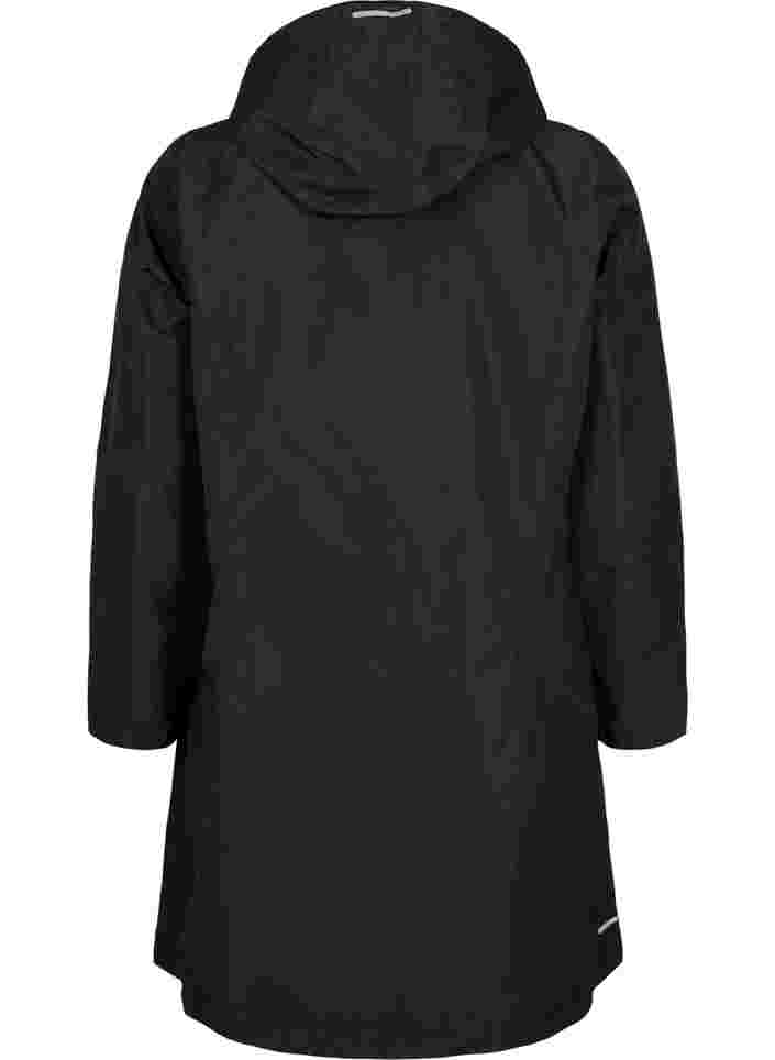 Rain jacket with detachable hood and reflectors, Black, Packshot image number 1