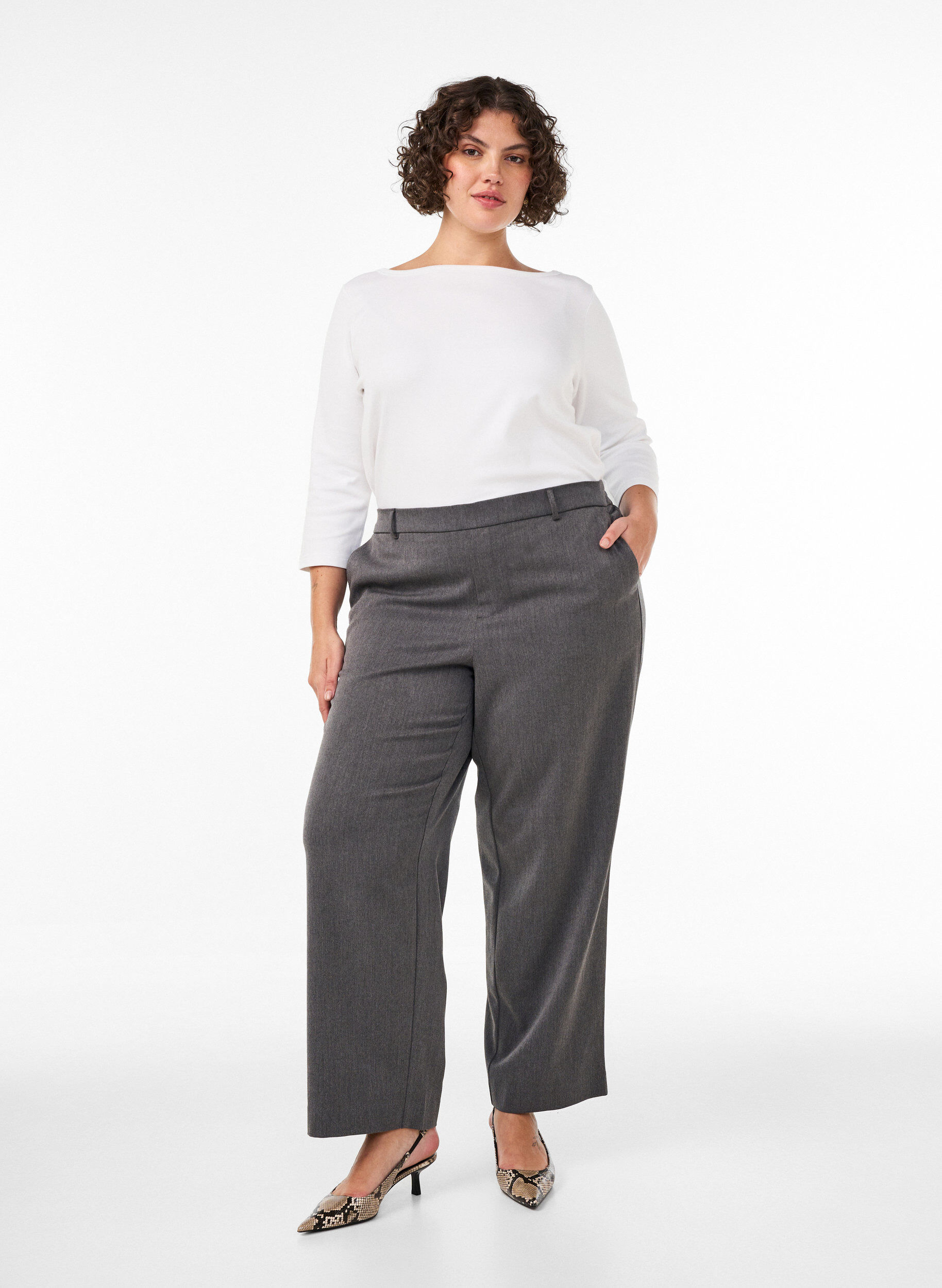 ZizzifashionHigh-waisted tailored trousers with straight fit, Dark Grey, Model image number 0