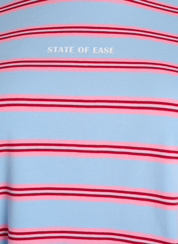Oversized T-shirt with stripes and 1/2 sleeves, Light Blue, Packshot image number 2
