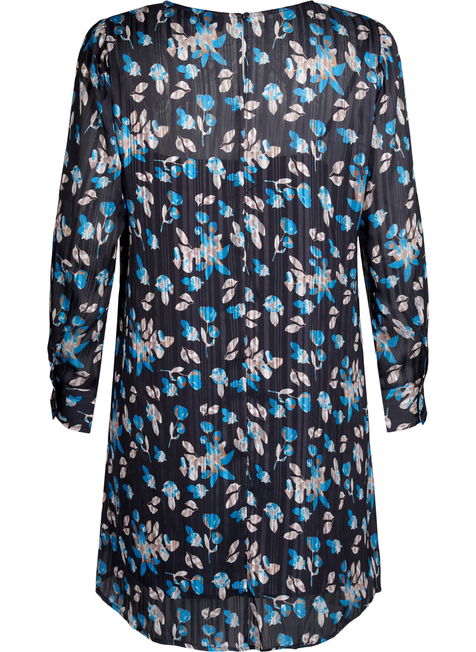 Zizzifashion Short printed dress with a round neck, Black Blue Fl. AOP, Packshot image number 1