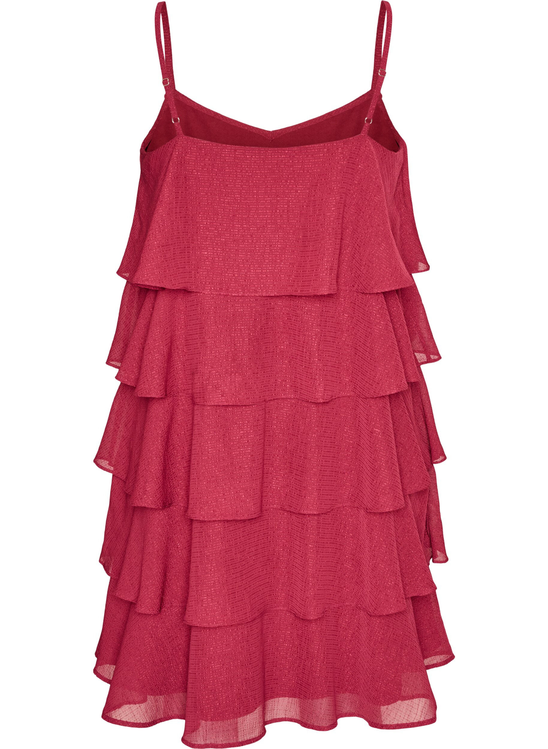 ZizzifashionLayered dress with ruffles and spaghetti straps, Red, Packshot image number 1