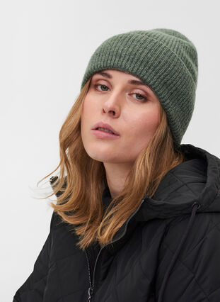 Knitted beanie with wool, Balsam Green, Model image number 0