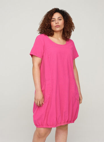 Short sleeve cotton dress, Fuchia Purple, Model image number 0