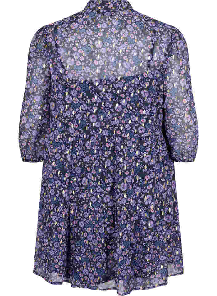 Tunic with floral print and lurex, Purple Ditzy Flower, Packshot image number 1