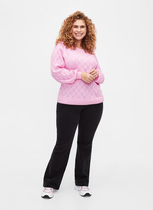 Pullover with hole pattern and boat neck	, Begonia Pink, Model image number 2