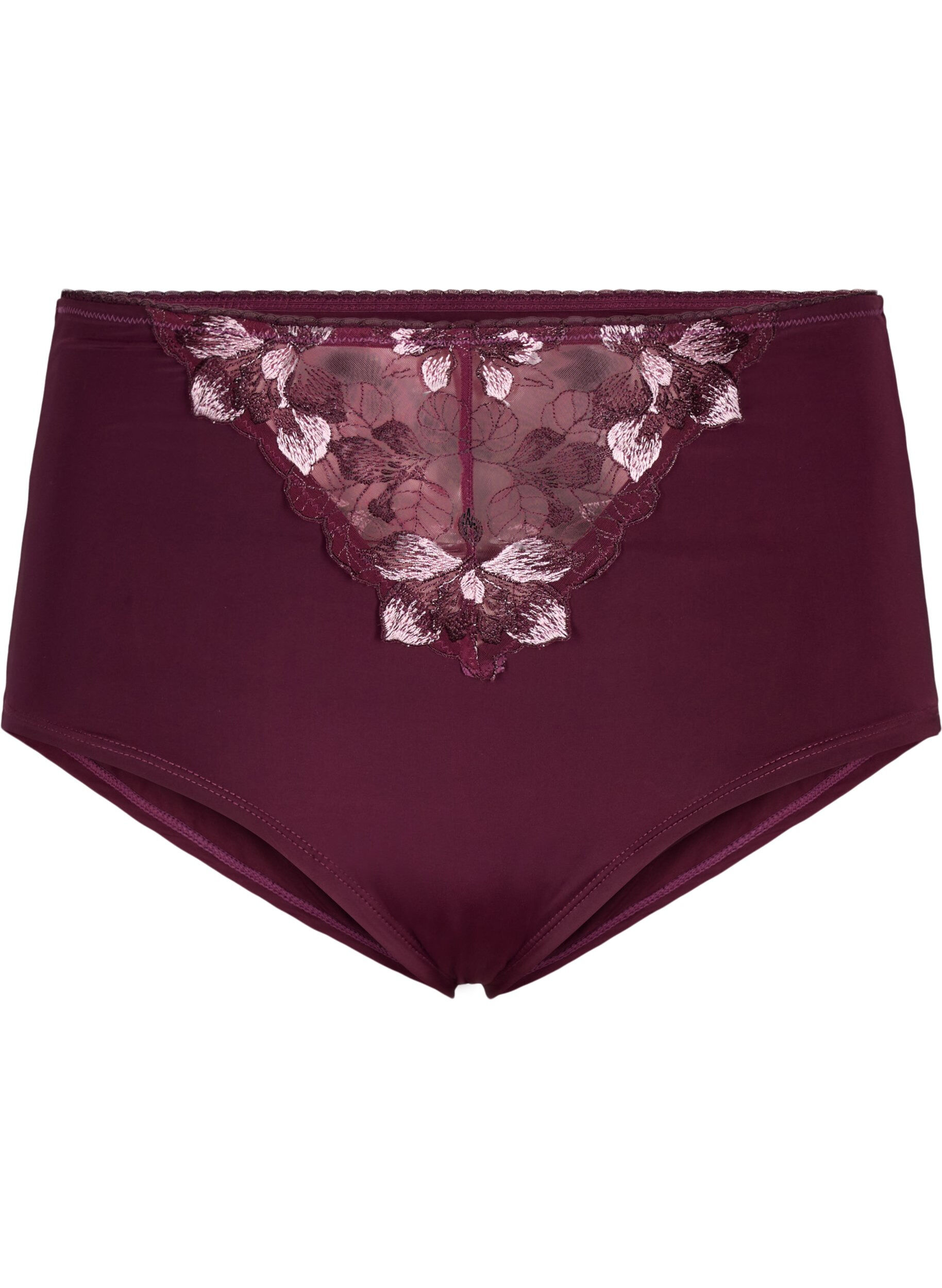 Zizzifashion Microfibre panties with floral embroidery, Dark Bordeaux, Packshot image number 0