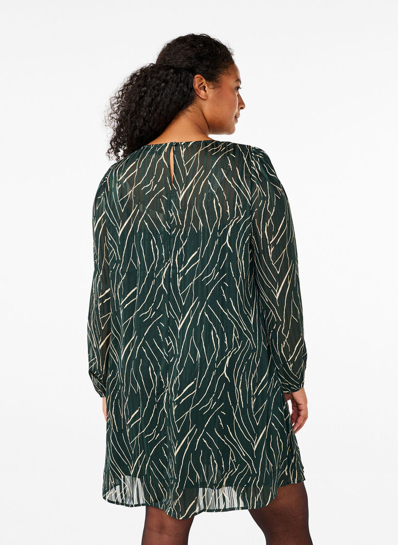 Short printed dress with a round neck, Scarab Safari AOP, Model image number 1