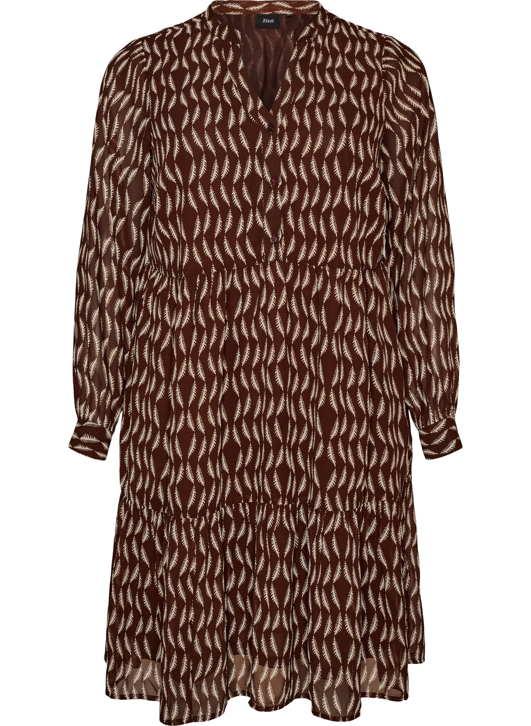 ZizzifashionDress with all-over print and a ruffle layer, Brown, Packshot image number 0