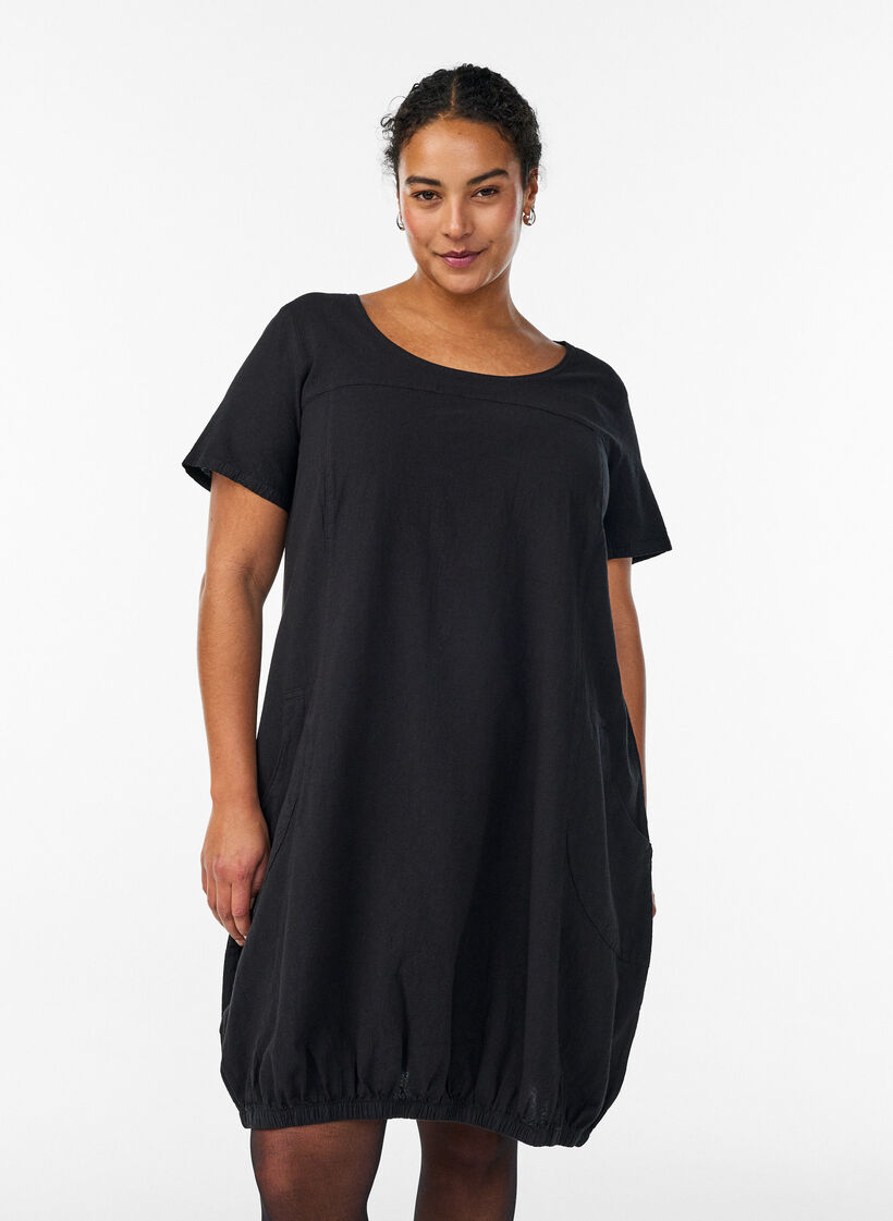 Short sleeve cotton dress, Black, Model image number 0