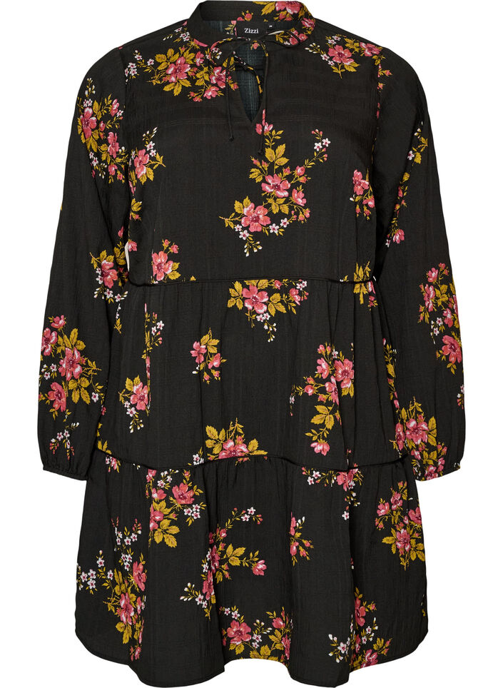 Floral print dress with tie fastening, Black, Packshot image number 0