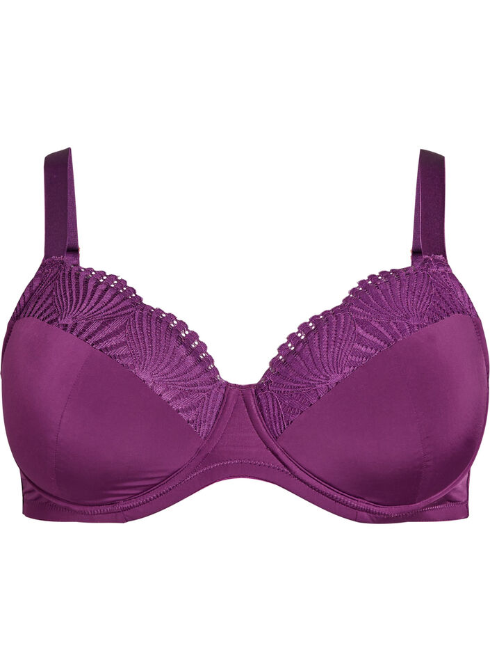 Padded bra with a lace detail, Dark Bordeaux, Packshot image number 0