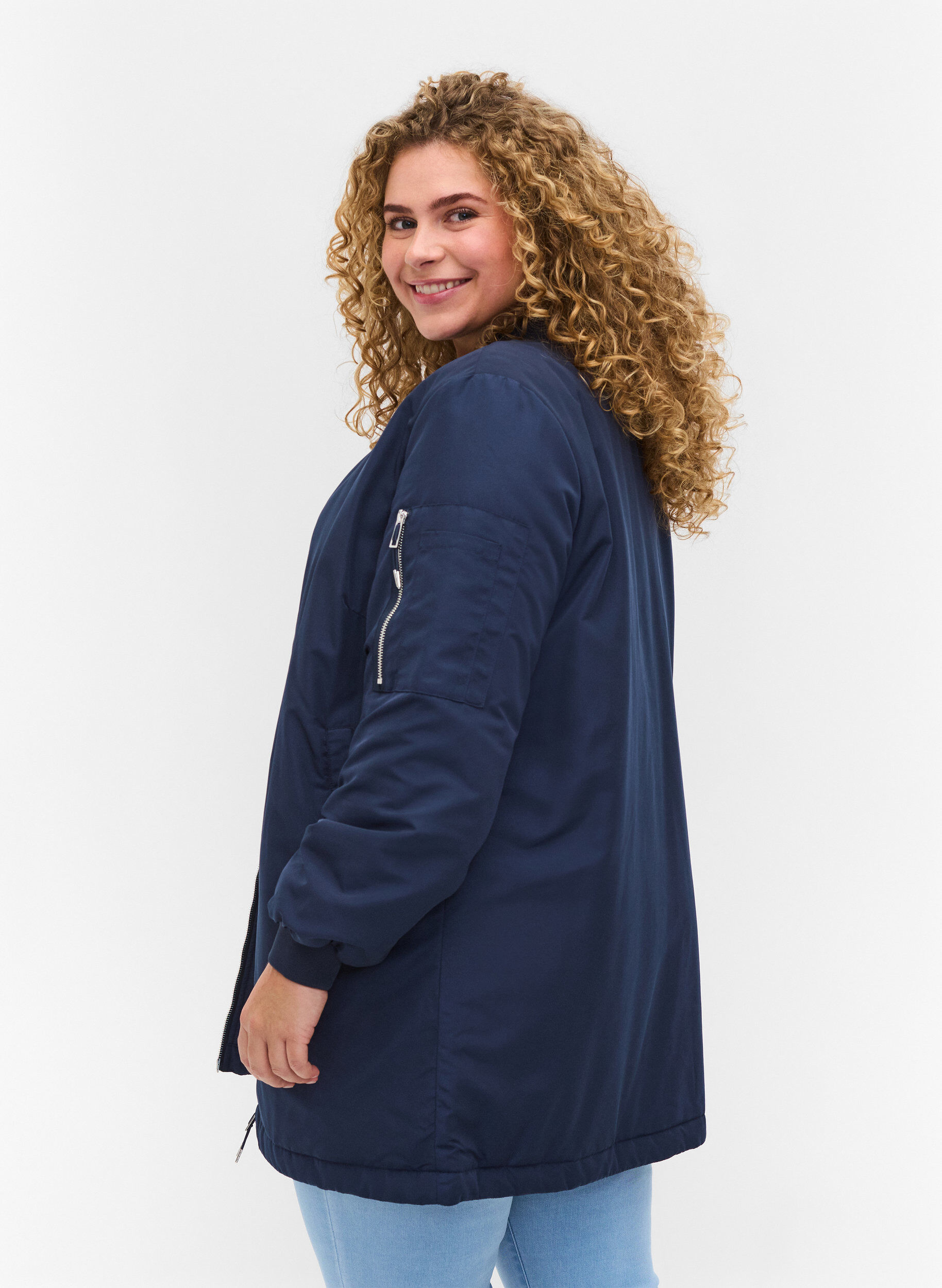 Zizzifashion Long bomber jacket with pockets, Navy Blazer, Model image number 1